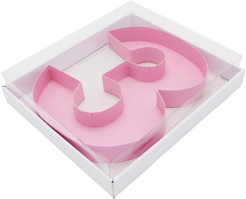 Kafucize 12.5inch Fillable Paper Mache Number Letter Cardboard Cutouts Charcuterie Board Food Sweet Cupcake Tray Party Decorative Box (Number 3, Pink) - Image 2